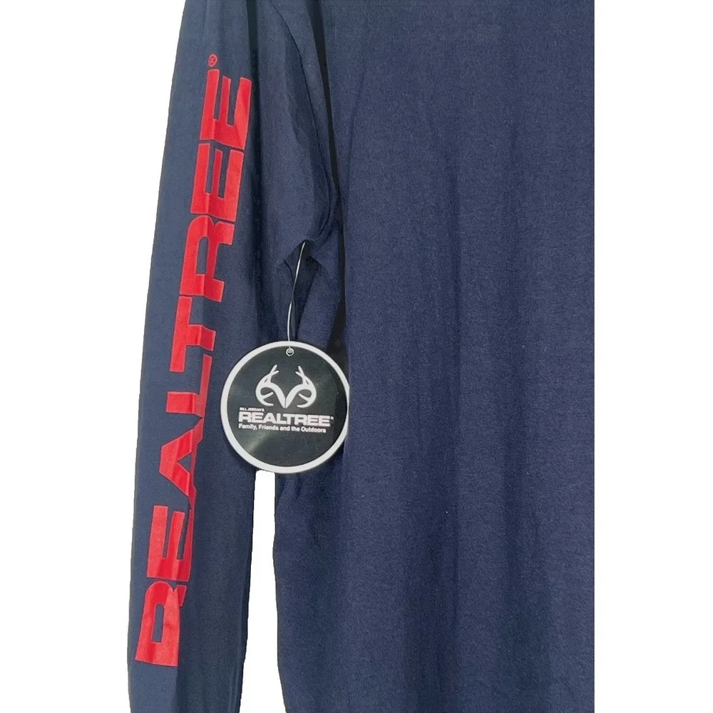Realtree Mens Navy Blue Long Sleeve Graphic T-Shirt Large American‎ Flag Shield